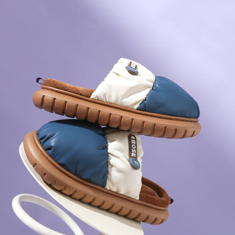 Pantoufles en coton de couleurs mélangées, chaussures d'hiver chaudes d'intérieur antidérapantes pour Couple, chaussures de maison à semelles épaisses pour femmes, pantoufles de maison floues à la mode
