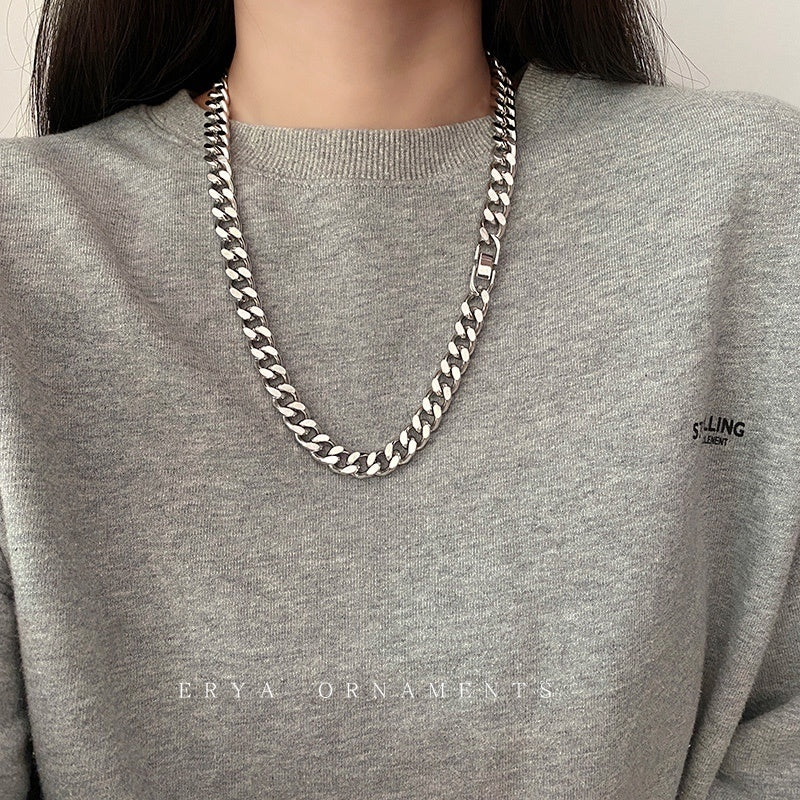 Thick Cuban Link Chain Titanium Steel Necklace Clavicle Chain