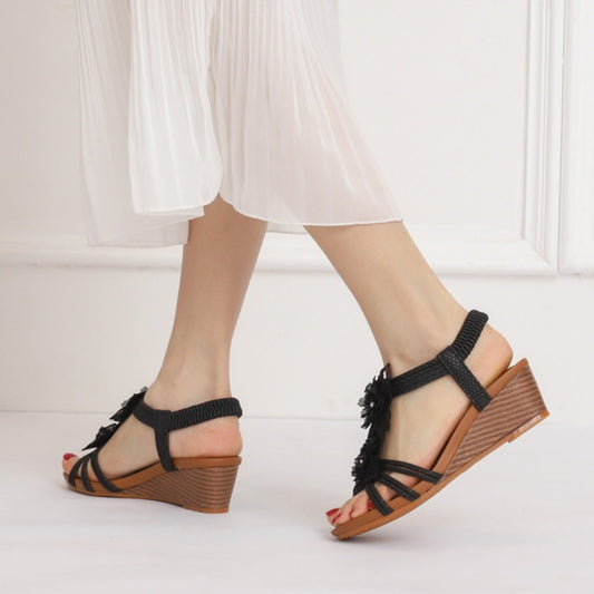 Sandales de vacances à fleurs rétro pour femmes, chaussures grande taille pour femmes