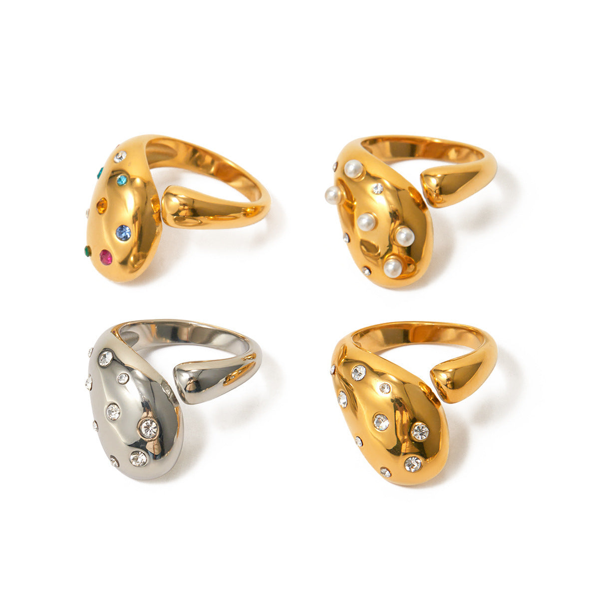 18K Gold Stainless Steel Inlaid Color Diamond Ring