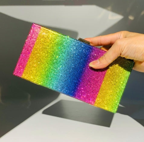 Sac à main de dîner pour femmes, sac arc-en-ciel en diamant chaud
