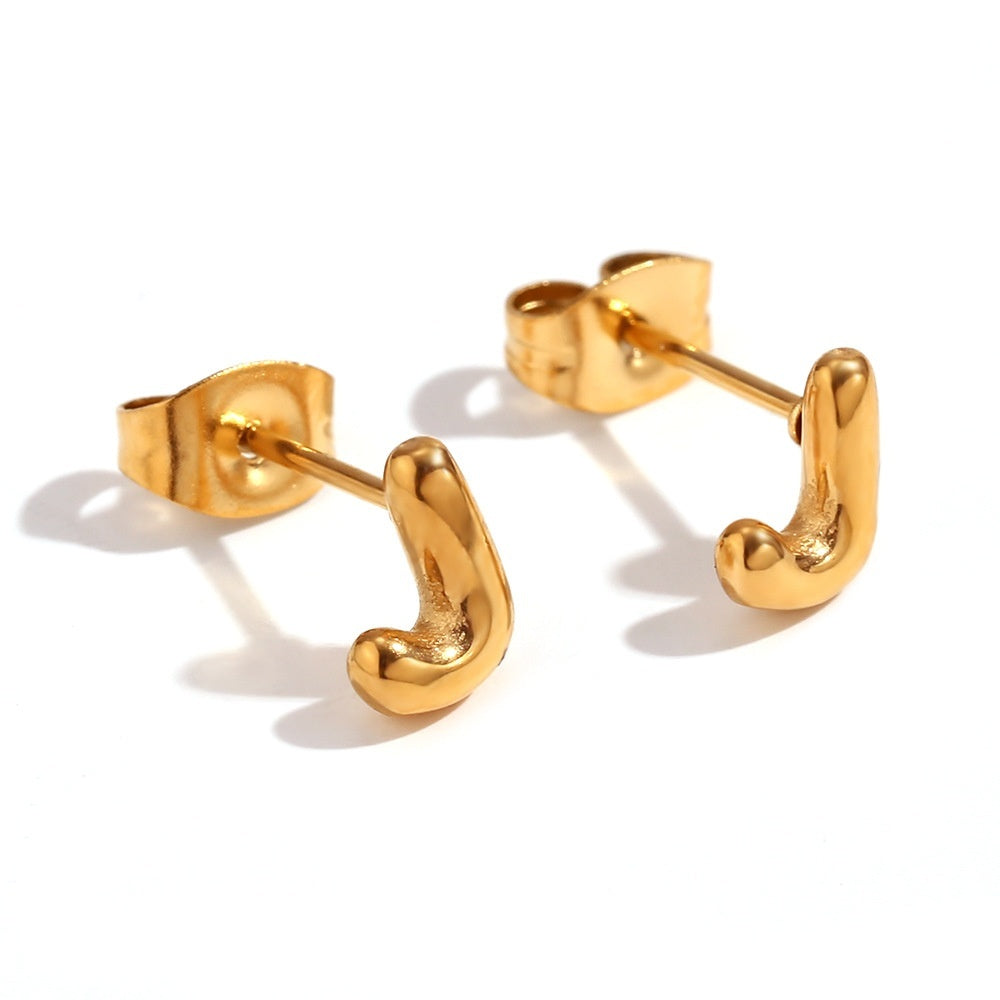 Titanium Steel Earrings 18K Gold Mini Alphabet Letter Earrings Women