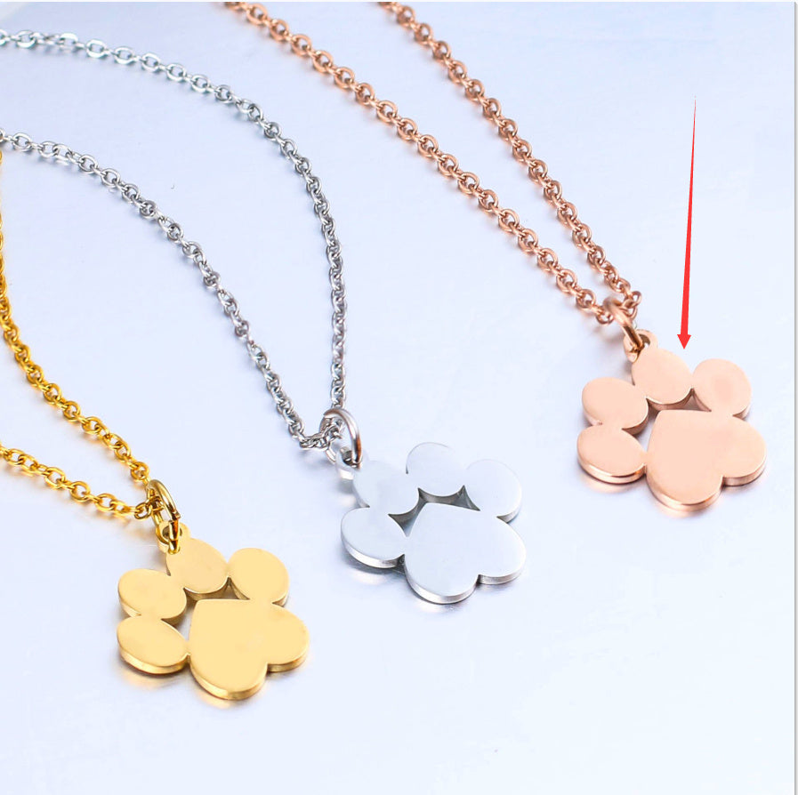Collier avec lettres gravées en acier inoxydable, patte de chat et patte de chien