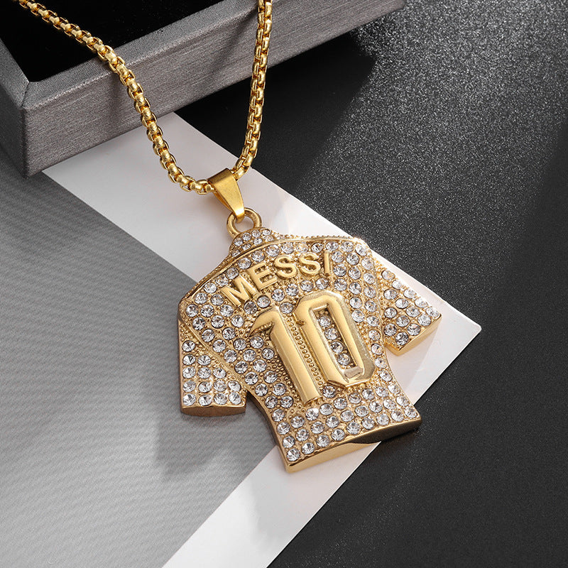 Hip Hop Titanium Steel Gold Plated Diamond Pendant Necklace