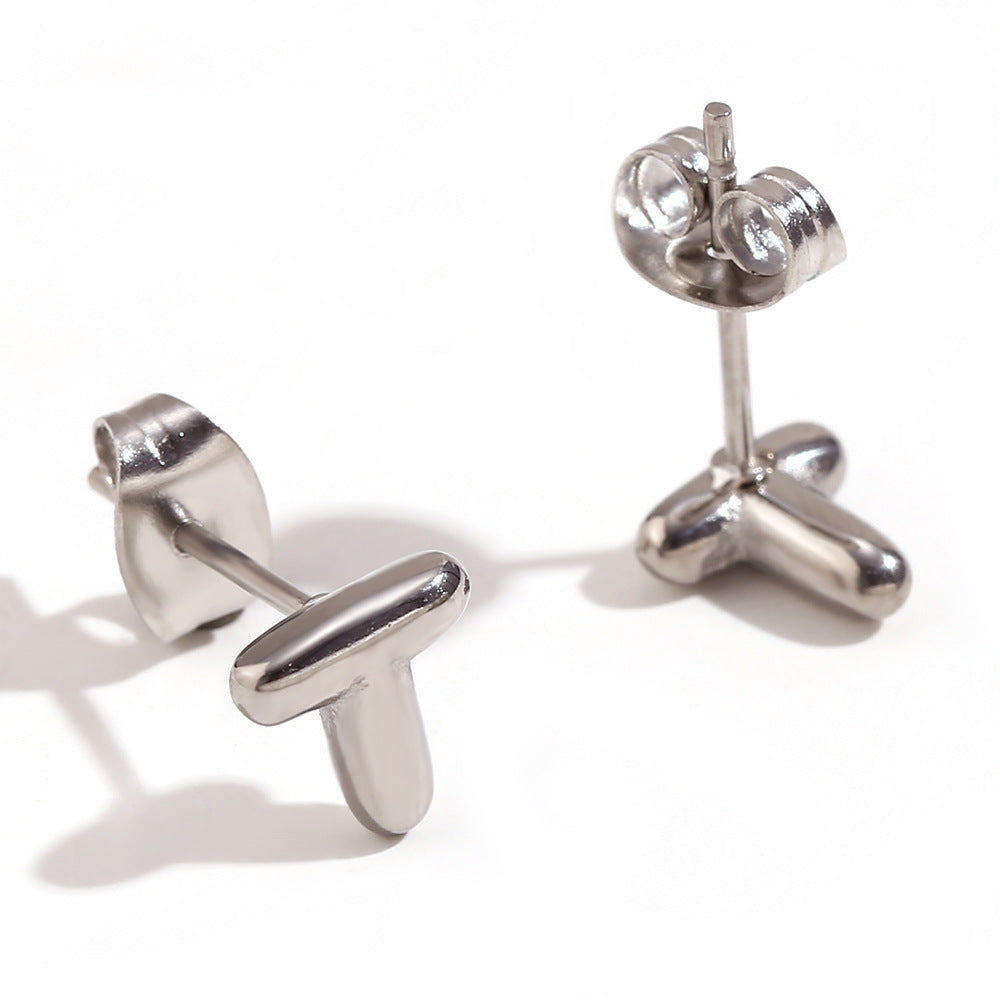 Titanium Steel Earrings 18K Gold Mini Alphabet Letter Earrings Women