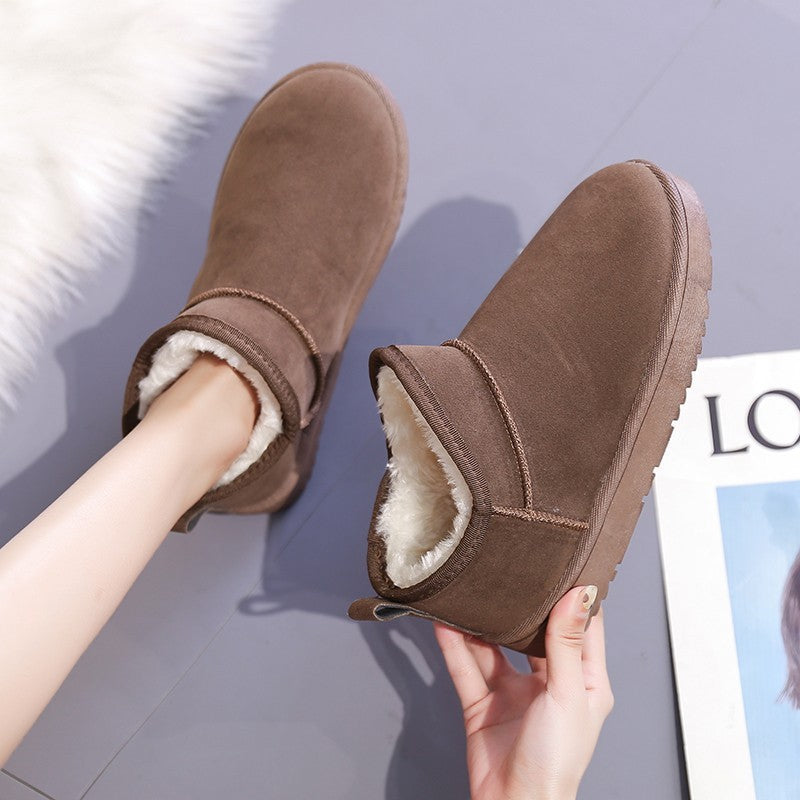 Chaussures en coton de couleur unie, bottes courtes de sport décontractées doublées de polaire
