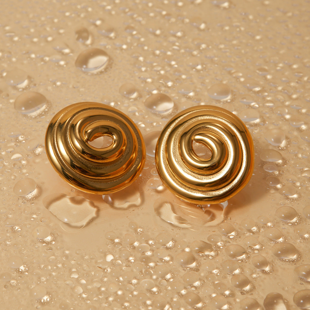18K Gold Stainless Steel Threaded Ring Disc Mosquito-repellent Incense-shaped Gold Plated Large Earrings