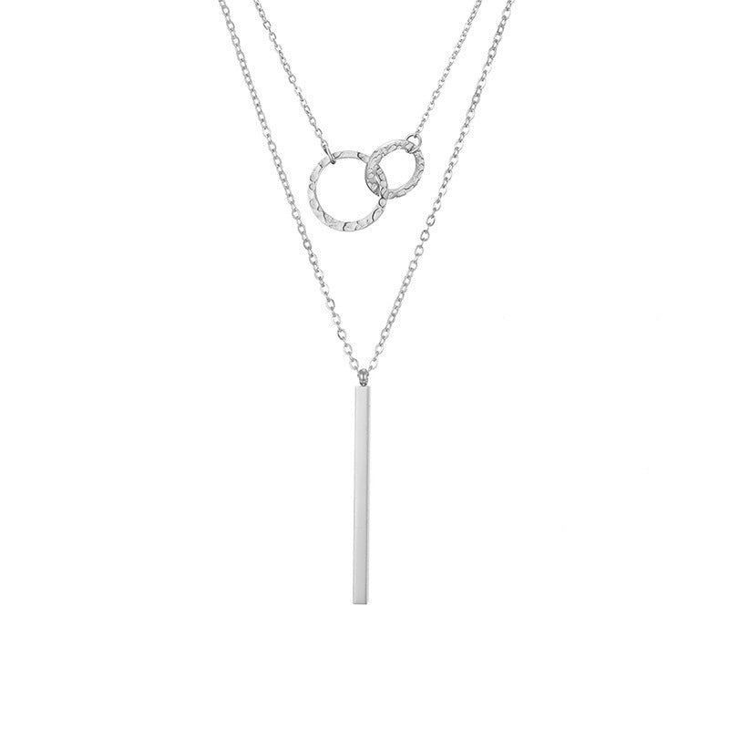 Collier en acier inoxydable à double couche avec pendentif géométrique