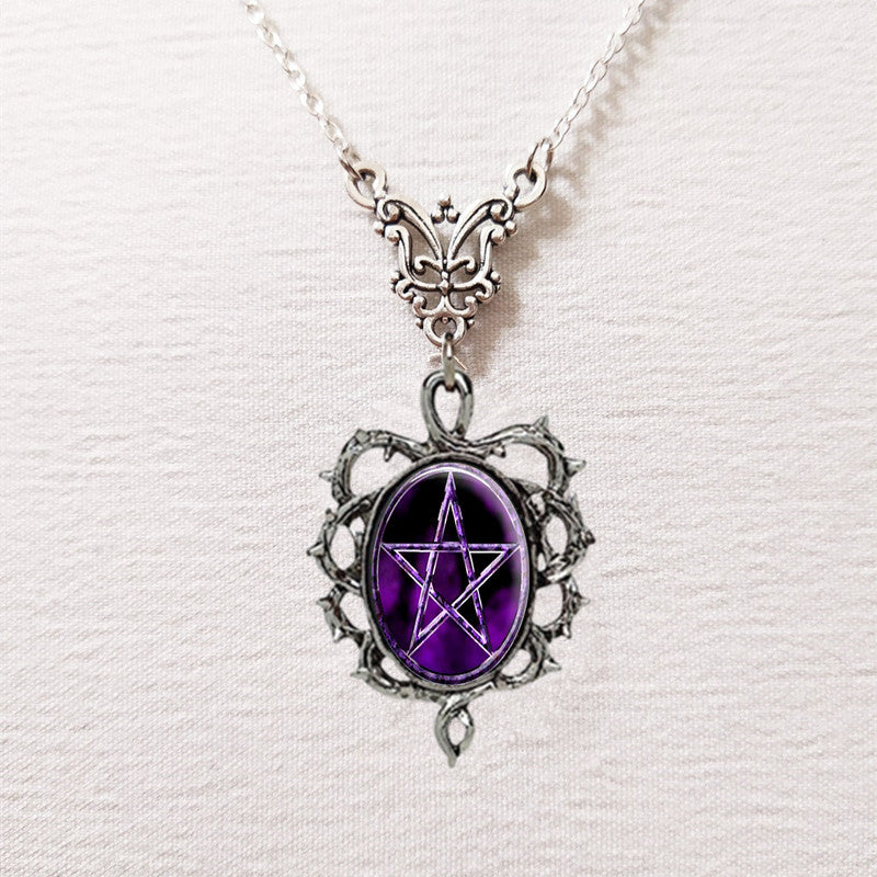 Purple Pentagram Pendant Necklace Frame Thorns Hip Hop Gothic Punk