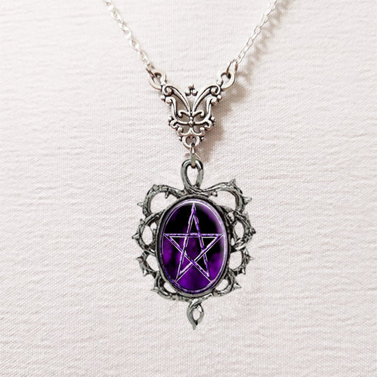 Purple Pentagram Pendant Necklace Frame Thorns Hip Hop Gothic Punk