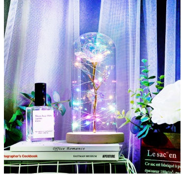 Fleur de rose éternelle enchantée dans une décoration de Noël lumineuse à LED en verre