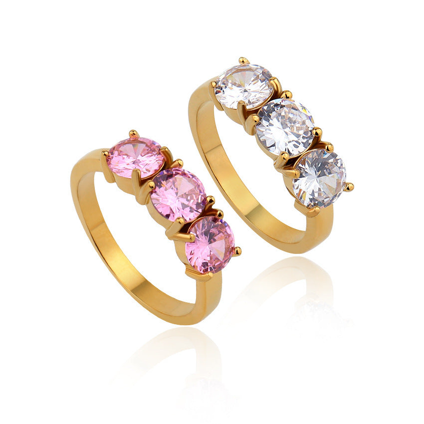 Bague ronde en acier plaqué titane et Zircon, incrustée de quatre griffes de haute qualité, à trois arrangements