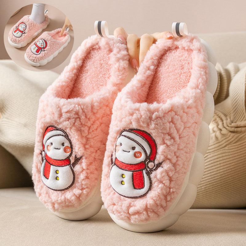 Mignon bonhomme de neige pantoufles hiver intérieur ménage chaud en peluche à semelles épaisses anti-dérapant Couple maison pantoufle doux sol chambre maison chaussures