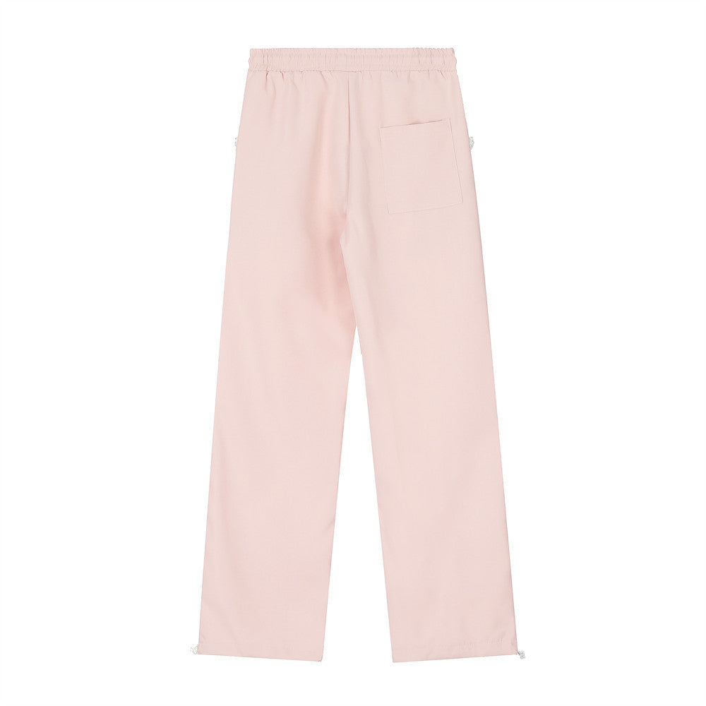 Men Fashion Brands Straight Loose Wide Leg Sports Drawstring Ankle Banded Pants