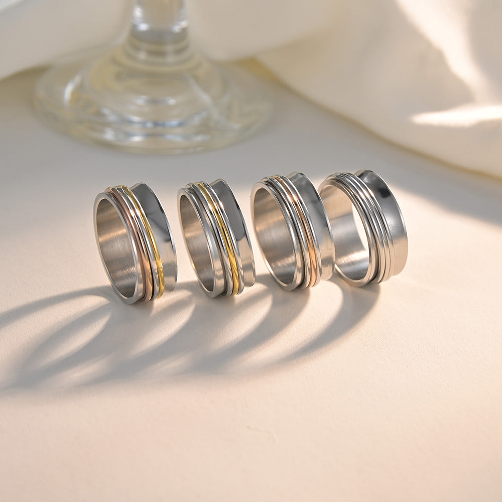 Concave Three-color Three-ring Rotating Titanium Steel Ring