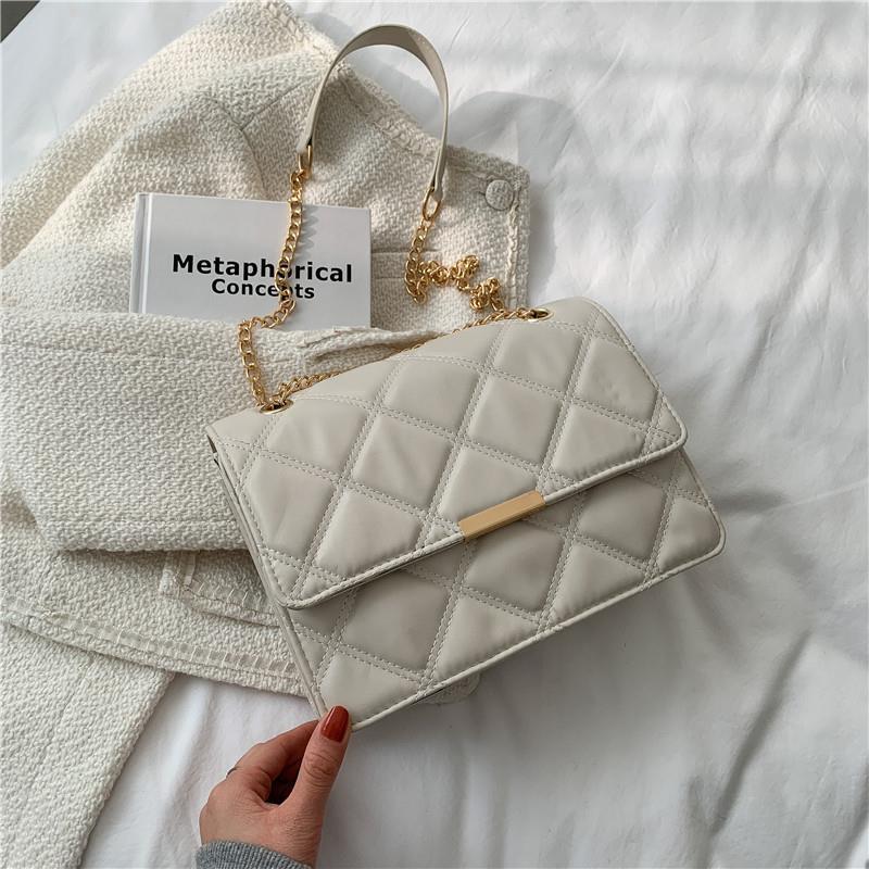 Sac décontracté de couleur unie à bandoulière en chaîne de grande capacité