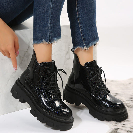 Bottes basses brillantes taille haute pour femmes
