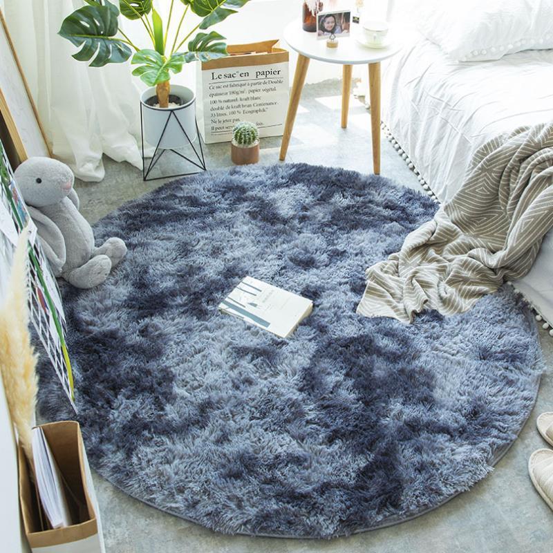 Tapis rond moelleux en fausse fourrure pour décoration de salon, Long tapis en peluche pour chambre d'enfants, tapis moderne à poils longs