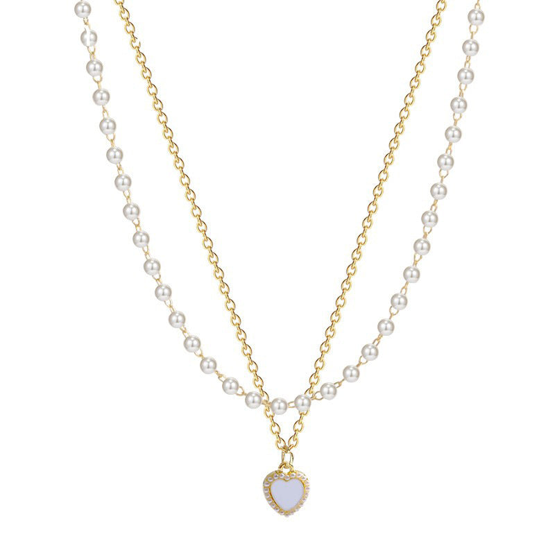 Women's Pearl Double-layer Opal Heart Necklace