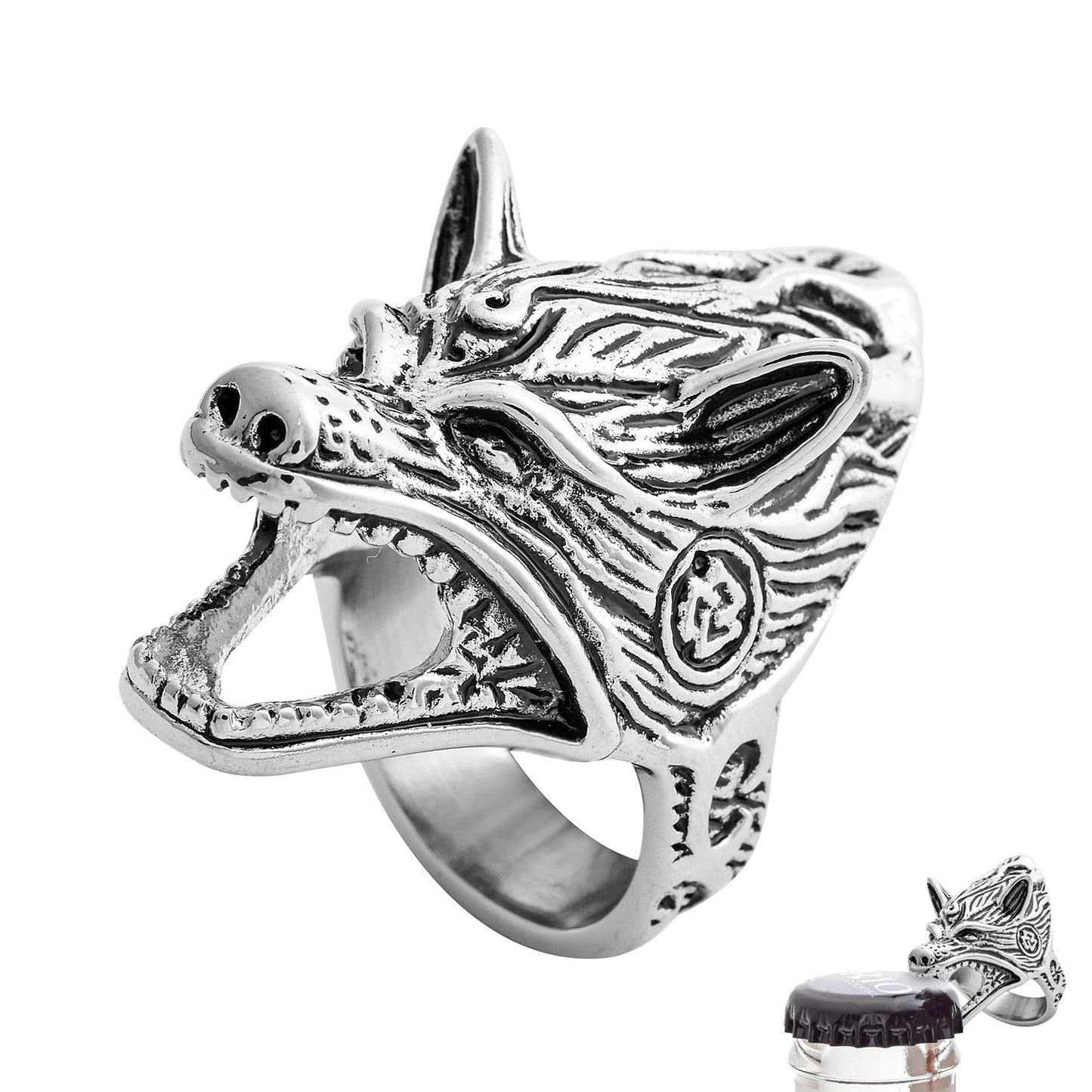 Bague tête de loup créative à double usage