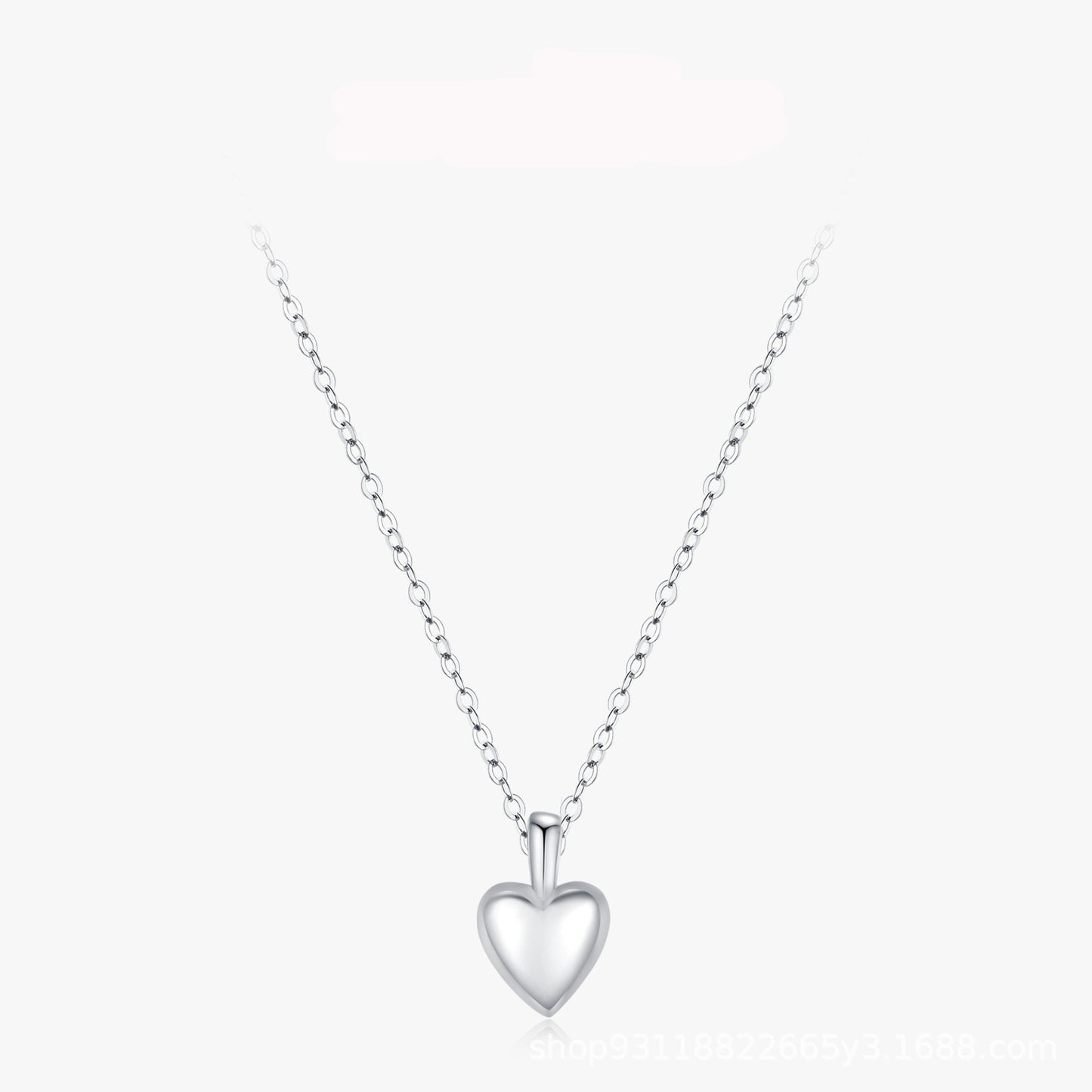 Sterling Silver Simple Heart-shaped Pendant Necklace For Women