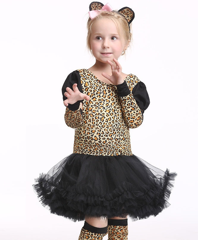 Disfraz de Halloween para niños, disfraz de gato leopardo para niñas, ropa