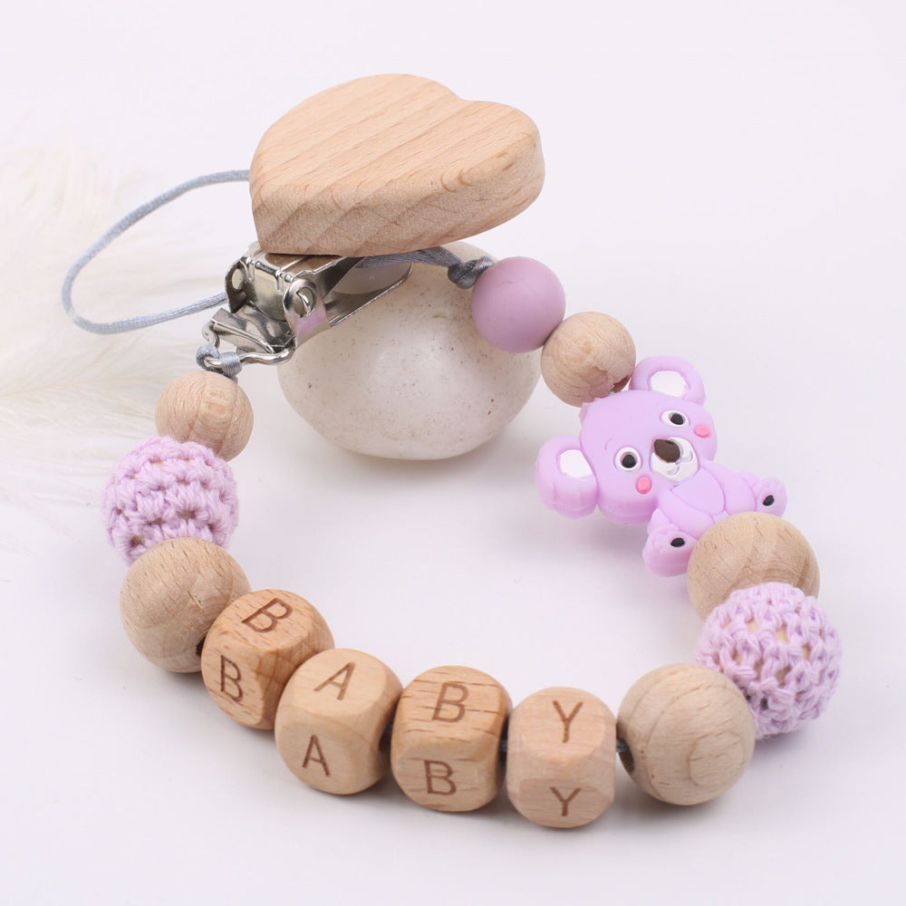 Productos para bebés, clip de cadena para la boca de madera de haya relajante