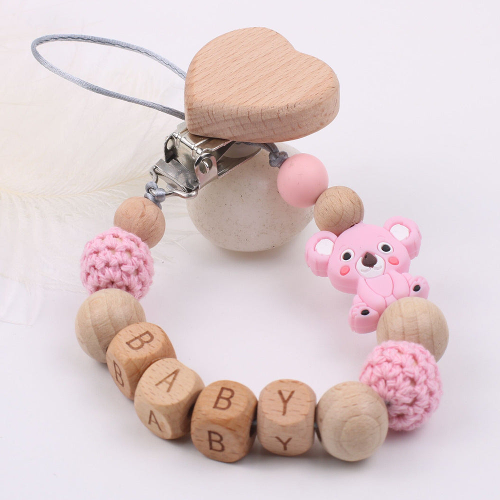Productos para bebés, clip de cadena para la boca de madera de haya relajante