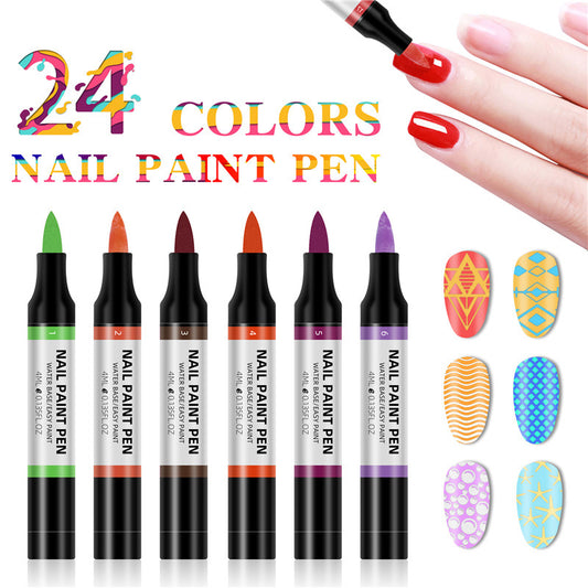 Stylo de peinture de vernis à ongles 24 couleurs, stylo de fleur de peinture 3D, stylo de fleur de dessin à base d'eau, stylo de vernis à ongles sans goût