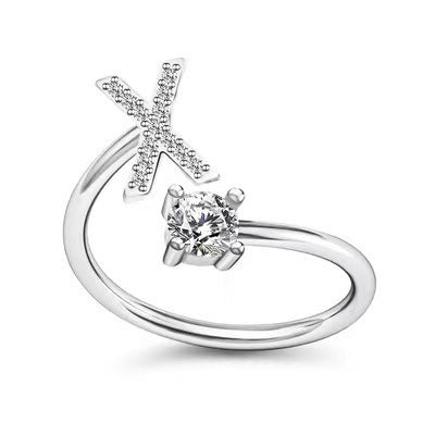 Female Stylish Adjustable Zircon 26 Letters Ring