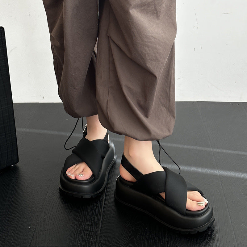 Sandales respirantes avec sangle à boucle croisée et plateforme EVA, vêtements d'extérieur mode rétro