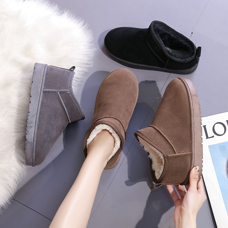 Chaussures en coton de couleur unie, bottes courtes de sport décontractées doublées de polaire