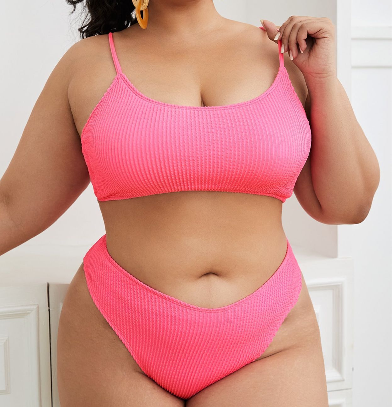 Maillot de bain bikini de couleur unie grande taille