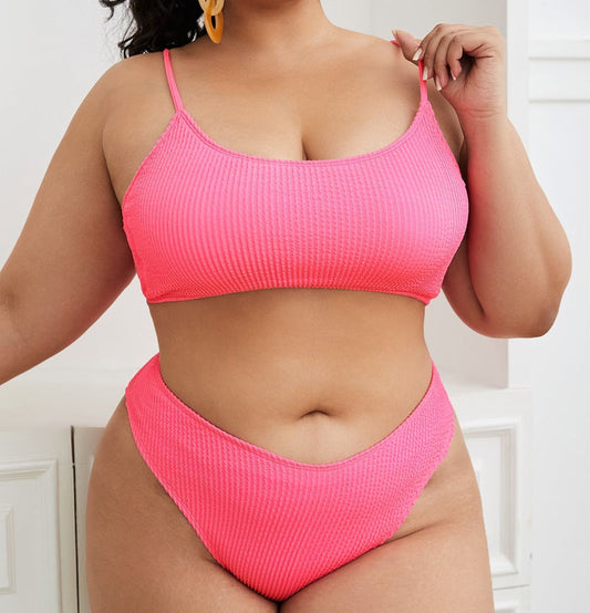 Maillot de bain bikini de couleur unie grande taille