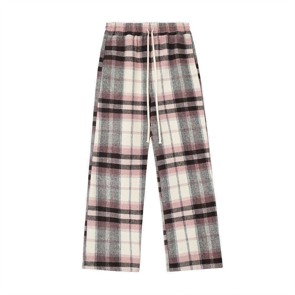 Plaid Men's Baggy Straight Trousers
