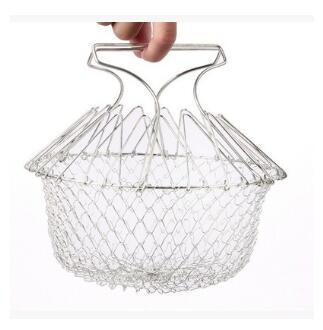 Panier à frire en acier inoxydable multifonction pliable, panier de cuisine de chef, outil de cuisine flexible pour le lavage des aliments frits, fruits et légumes