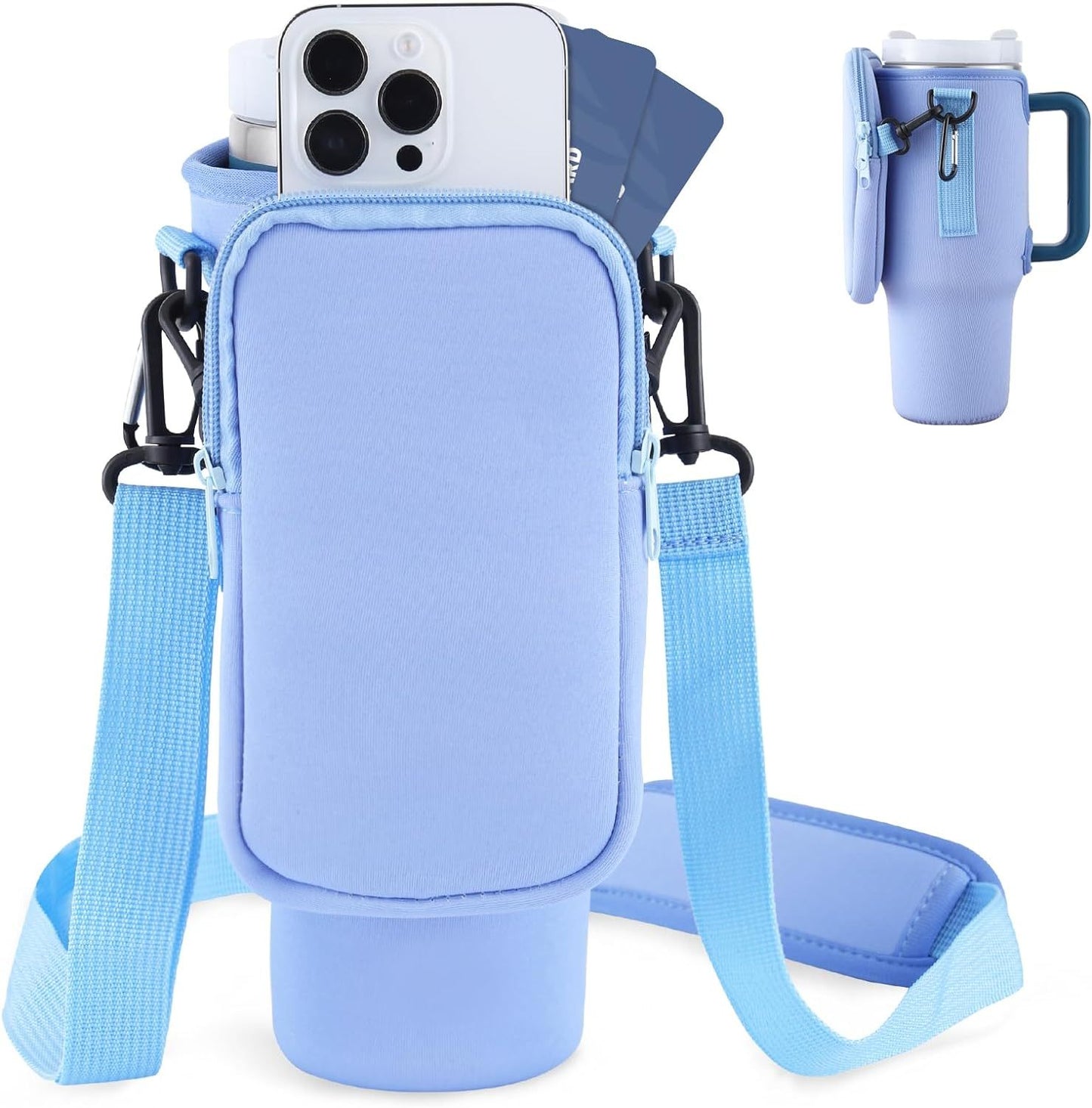 Slok Sac de transport pour bouteille d'eau, compatible avec un gobelet de 1 134 g avec poignée, porte-bouteille d'eau moderne avec sangle réglable simple pour la marche en plein air, la randonnée, les voyages, les sports - Bleu violet