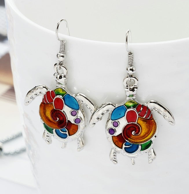 Collier et boucles d'oreilles en forme de tortue arc-en-ciel, style Punk, à la mode, haut profil, goutte d'huile, suite