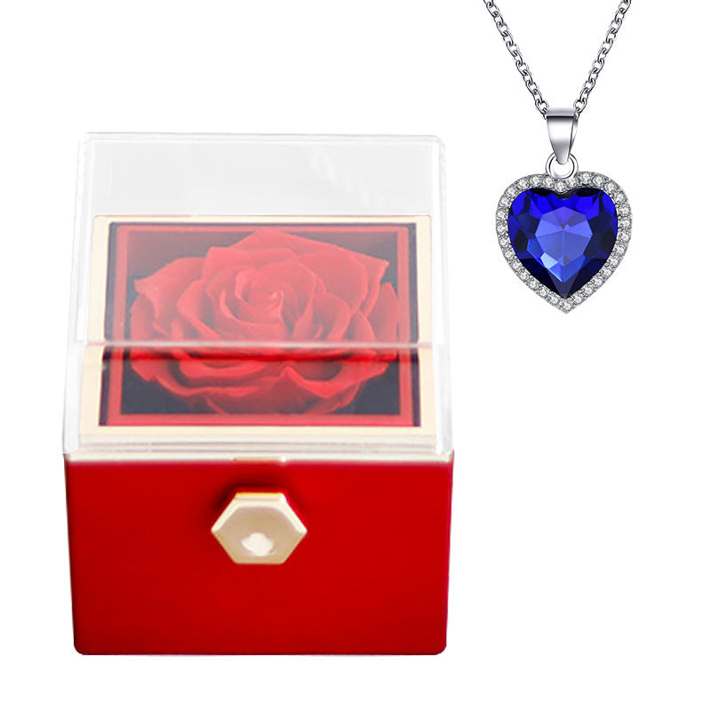 Rotatable Preserved Fresh Flower Necklace And Rose Box Suit