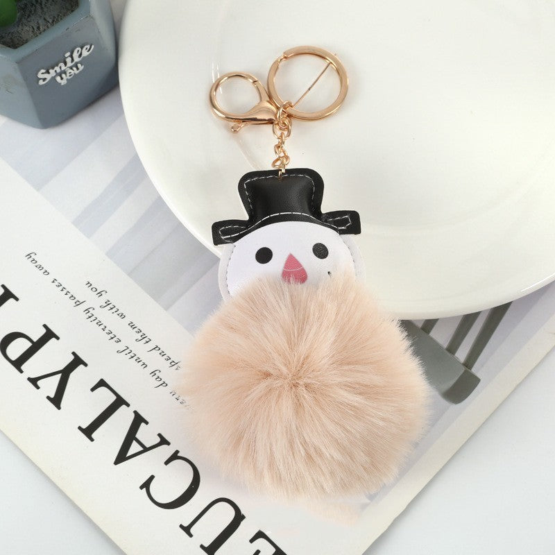 Pendentif porte-clés boule de fourrure de bonhomme de neige mignon