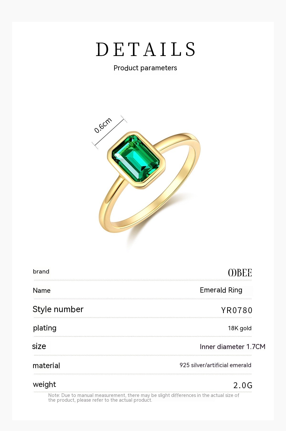 Female 925 Pure Women's Emerald Ring