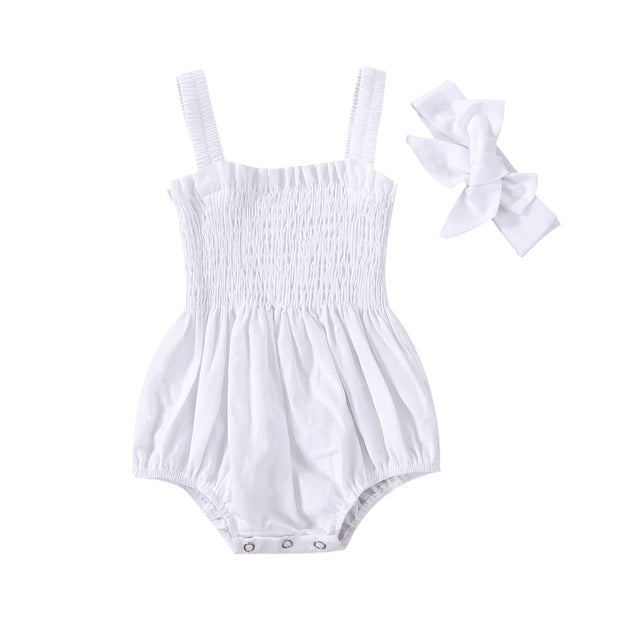 Combinaison d'été pour bébé fille, tenue froncée de couleur unie