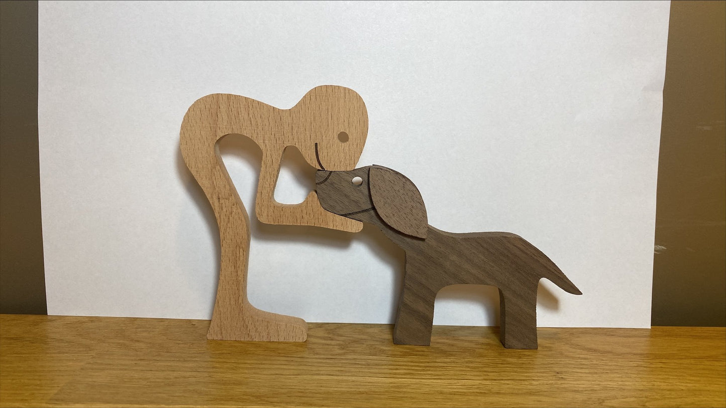 Figurine de chien en bois à faire soi-même, Sculpture de décoration de maison, un homme et un chien, Sculpture en bois, cadeaux de noël, modèle de décoration