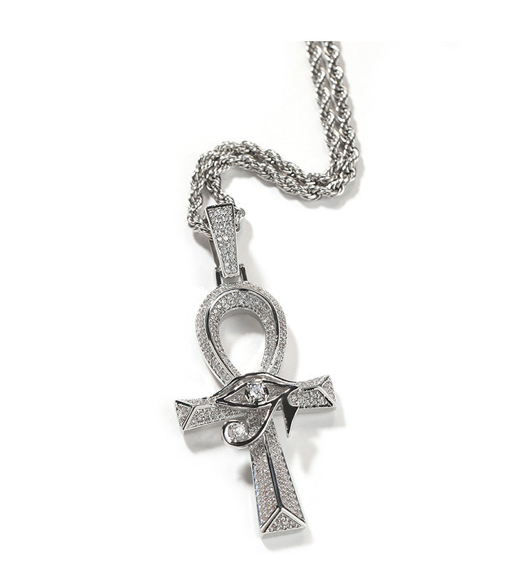 Oeil d'Horus Anhe croix cuivre incrusté Zircon Vintage à la mode Unique collier