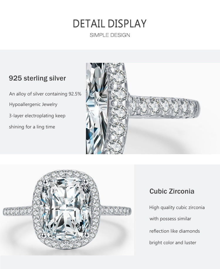 Women's S925 Sterling Silver Princess Ring
