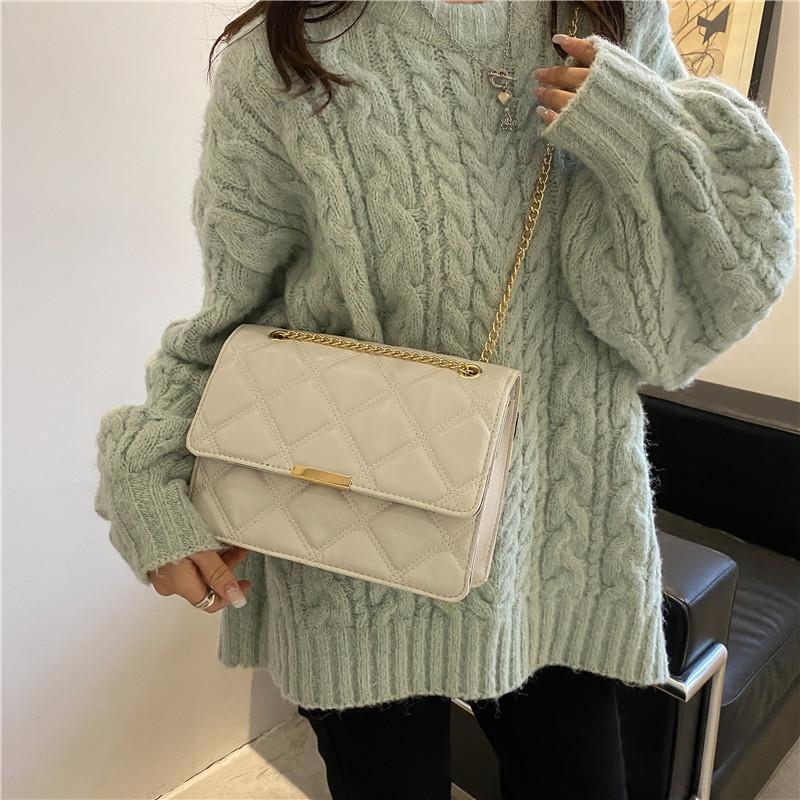 Sac décontracté de couleur unie à bandoulière en chaîne de grande capacité