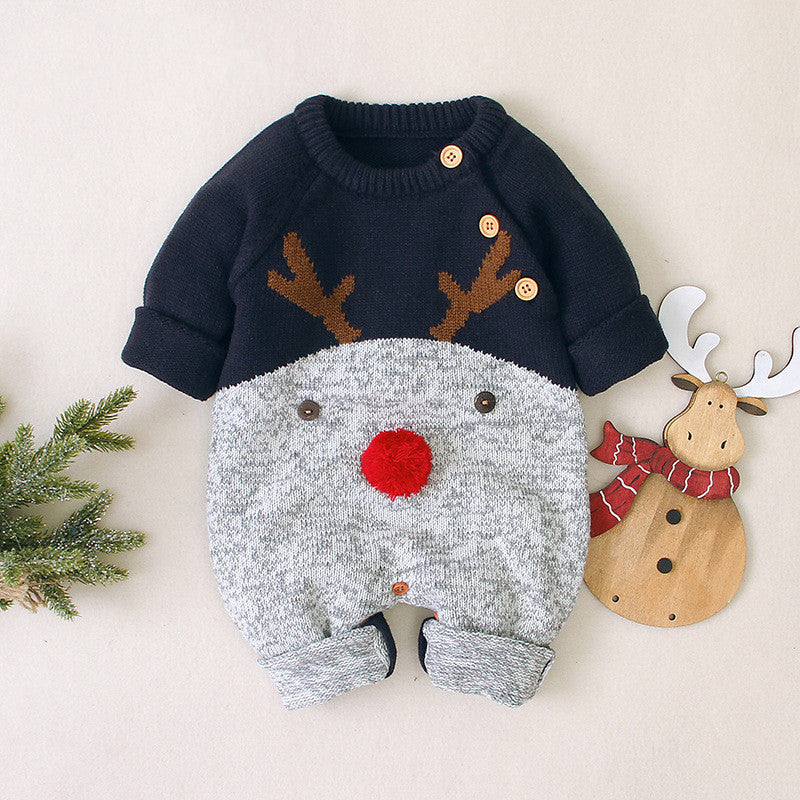 Barboteuse tricotée en forme de cerf pour garçons et filles, pull de noël