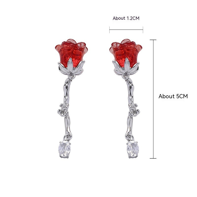 Red Rose Bow Earrings For Women