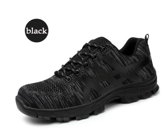 Zapatos de seguro laboral transpirables de verano de malla tejida con mosca para hombres