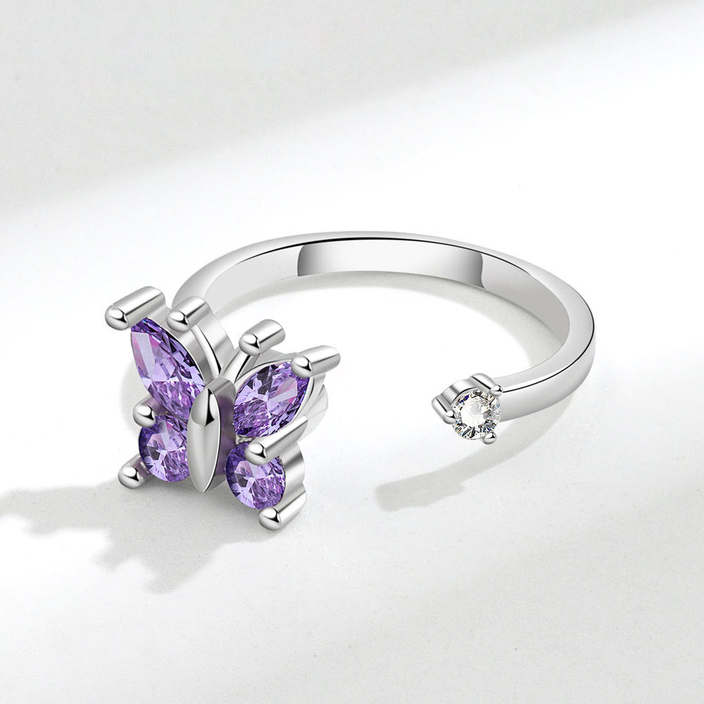 Anillo giratorio de mariposa de circón para mujer